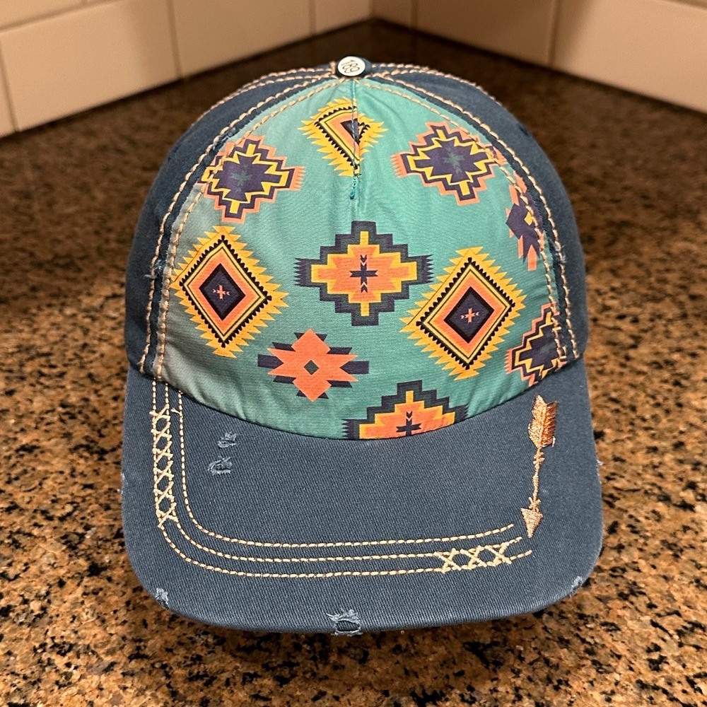 Catchfly Baseball Cap Dad‎ Hat Adjustable Teal Blue Multicolor Southwestern